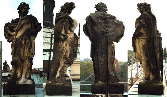 Männliche Skulptur mit Lorbeerkranz, Befund