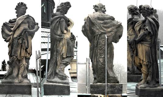 Männliche Skulptur mit Lorbeerkranz, Endzustand